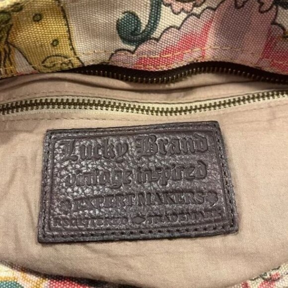 Lucky Brand Vintage Canvas Leather Bag Bird Print Boho Crossbody Bohemian - Picture 6 of 14